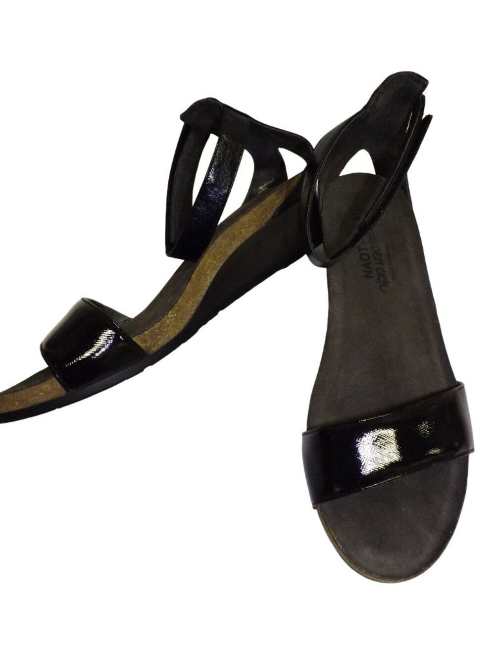 Naot Sandal Women's 41 US 10 Pixie Black Patent Leather Strappy Wedge Comfort